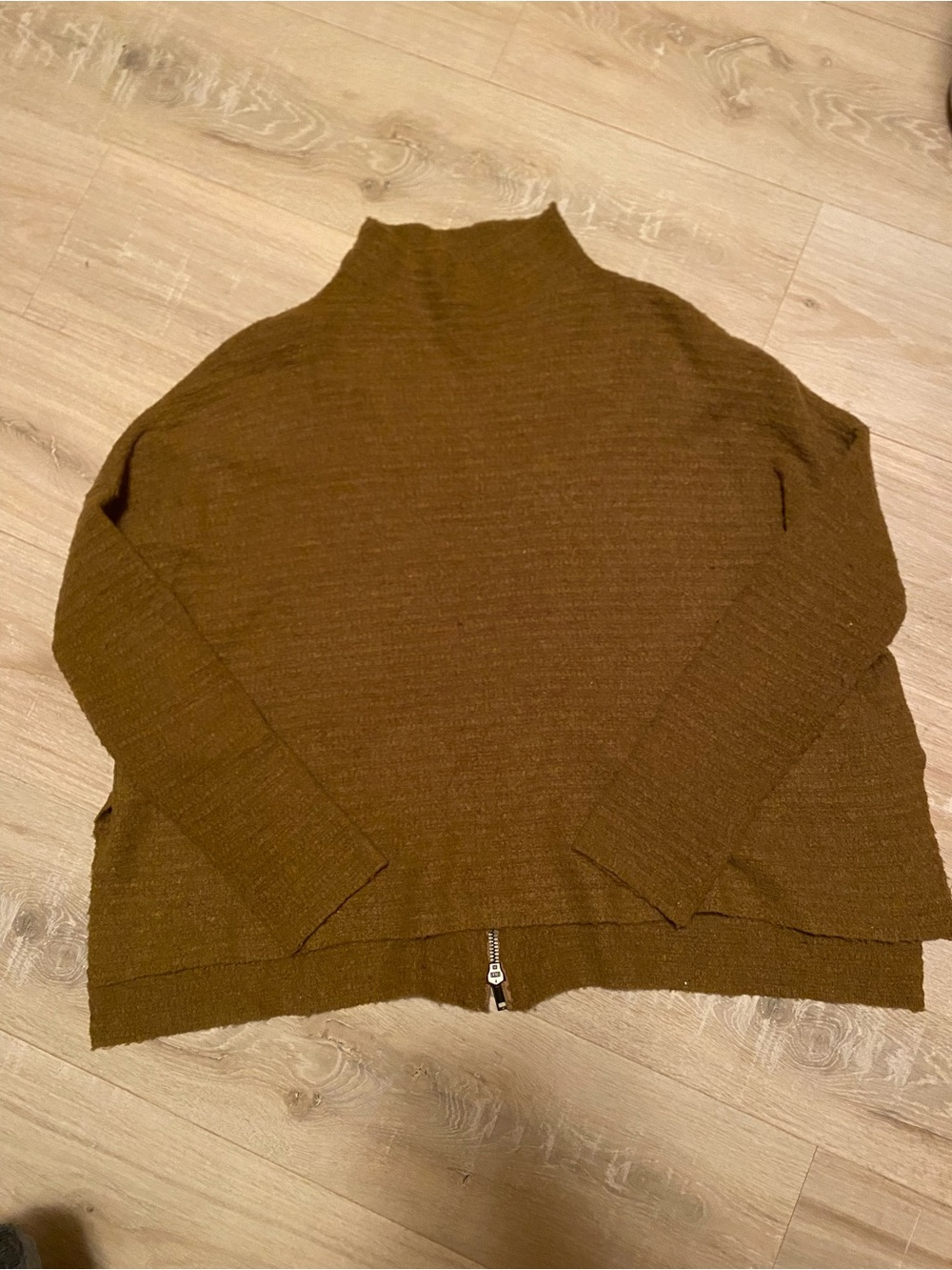Free People Wool linen Blend Mock Neck Back Zip Pullover Sweater S Brown